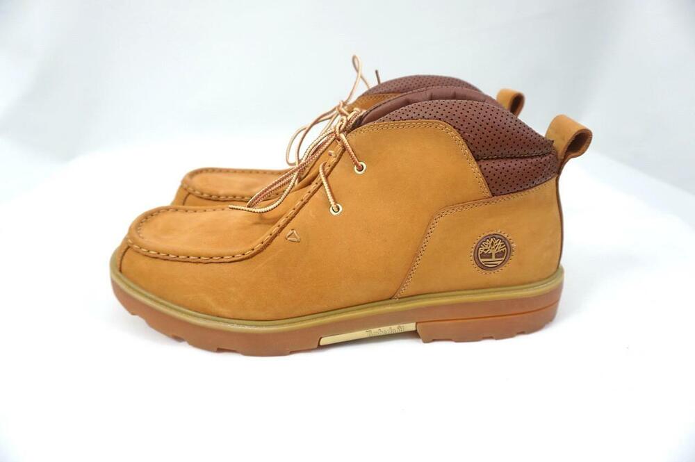 TIMBERLAND 35576 5628 USED MEN 13 NUBUCK MOC TOE ANKLE BOOTS GOLD PLATE SOLE